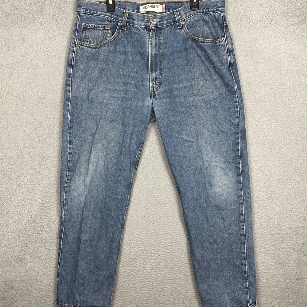 Levis 550 Jeans Mens 38X32 Relaxed Fit Blue Tapered Leg Red Tab Distressed Denim